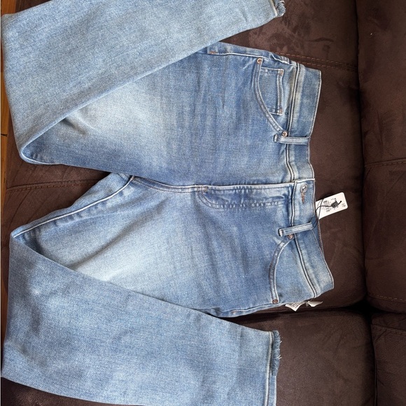 Express Blue Skinny Jeans with Knee Distressing - Picture 3 of 13
